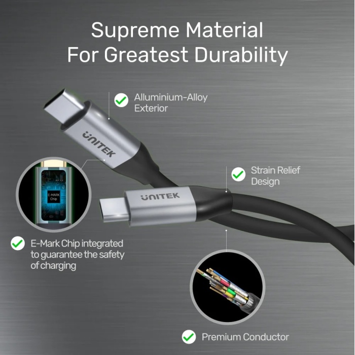 UNITEK USB-C 3.2 KABLO 2MT 5GBPS 4K (C14091ABK)