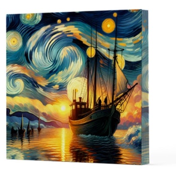 Van Gogh 2 Gemi - Çizgisiz Yan Boyamalı Defter