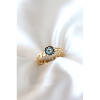 Zirkon Taşlı Nazarlı Altın Kaplama Kadın Yüzük - Lisinya