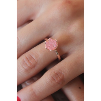 Pembe Lotus Çiçek Figür Gold Renk Kadın Yüzük - Lisinya