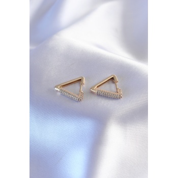 Gold Renk Zirkon Taşlı Üçgen Model Kadın Küpe - Lisinya