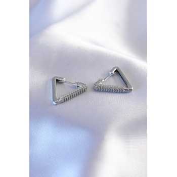 Gümüş Renk Zirkon Taşlı Üçgen Model Kadın Küpe - Lisinya