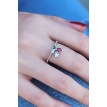 Gümüş Renk Kiraz Model Zirkon Taşlı Kadın Yüzük - Lisinya