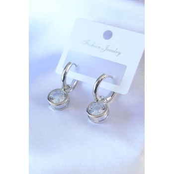 Gümüş Renk Zirkon Taşlı Pirinç Kadın Küpe - Lisinya