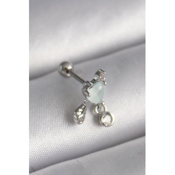 316L Çelik Gümüş Renk Beyaz Minelik Kalp Sallantı Zirkon Taş Detay Tragus Piercing - Lisinya