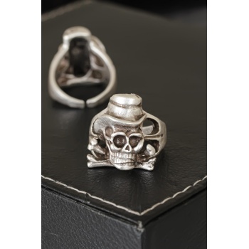 Kuru Kafa Tasarımlı Eskitme Gümüş Renkli Ayarlamalı Model Erkek Yüzük - Lisinya