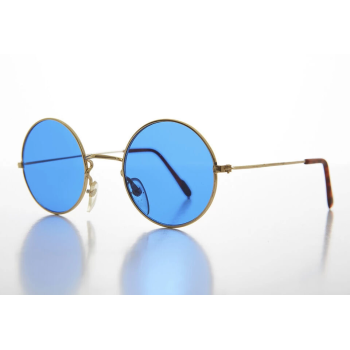 Yuvarlak Cam John Lennon Tarzı Gold Çerçeveli Mavi Gözlük - Lisinya