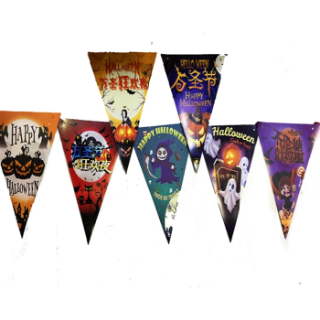 Lüks Baskılı Üçgen Model Halloween Banner Süs Bayrak 8 Li - Lisinya