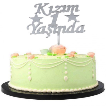 Kızım 1 Yaşında İlk Yaş Doğum Günü Partisi Pleksi Pasta Süsü Gümüş Renk - Lisinya