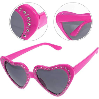 Kalp Şekilli Taşlı Parti Gözlüğü Pembe Renk 6x16 Cm - Lisinya