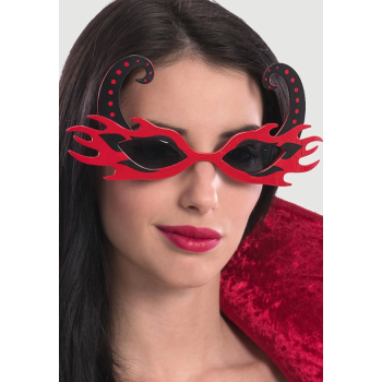 Siyah Boynuzlu Kırmızı Renk Alevli Parti Gözlüğü 21x10 Cm - Lisinya