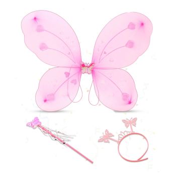 Pembe Kelebek Kız Seti – 50 Cm Kelebek Kanadı, Taç Ve Asa - Lisinya