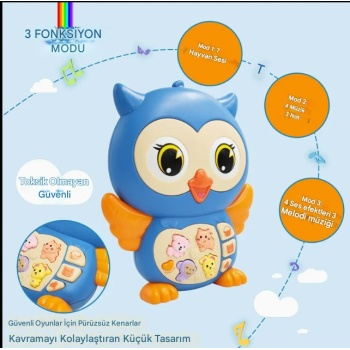 Baykuş Eğitici Bebek Piyanosu - Mavi (Lisinya)