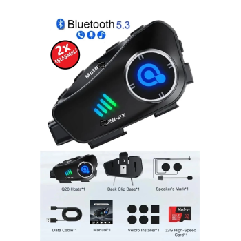 Q28 2x 2 Eşleşmeli Motosiklet Kask Bluetooth Kulaklık 1080p Kamera Su Geçirmez Intercom - Lisinya