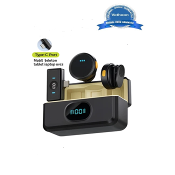 2 Adet Profesyonel Kablosuz Yaka Mikrofonu Typce Uyumlu Manyetik Klipsli - Lisinya