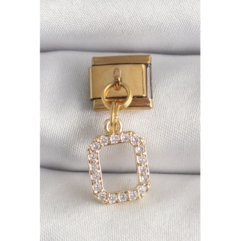 316L Çelik Gold Renk Sallantı Kare Zirkon Taşlı Nomination Charm - Lisinya