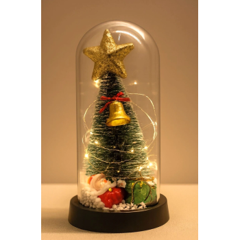 Yılbaşı Temalı Işıklı  Dekoratif Cam Fanus Alk5078 - Lisinya