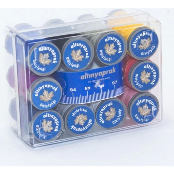 Altın Yaprak Mezuralı Dikiş İpliği Seti 10lu Kutulu ( Lisinya )