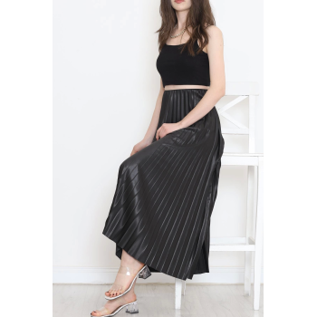 Zarif ve Modern Pileli Parlak Krep Gizli Lastikli Siyah Etek ( Lisinya )