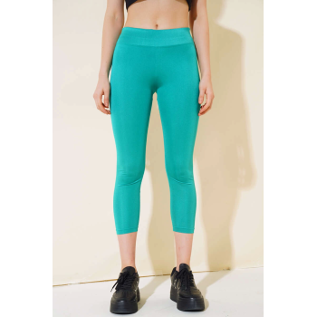 Esnek Yüksek Bel Yeşil Uzun Parlak Disco Tayt ( Lisinya )