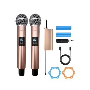 Profesyonel Çiftli Kablosuz Mikrofon Seti Karaoke Şarj Edilebilir 50 Metre Mesafe Rose ( Lisinya )
