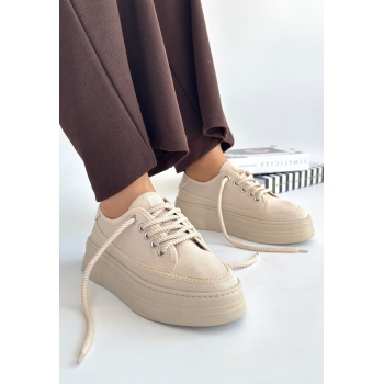 Carin Bej Keten Bağcıklı Spor Ayakkabı - Lisinya