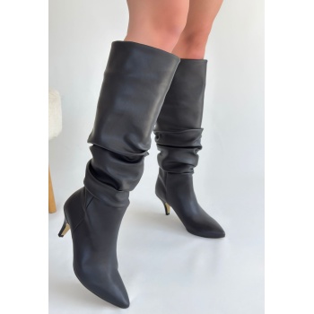 Zelya Siyah Cilt Topuklu Çizme - Lisinya