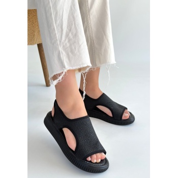 Wayi Siyah Hasır Cilt Sandalet - Lisinya