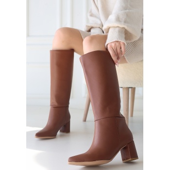 Roksa Taba Cilt Topuklu Çizme - Lisinya