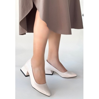 Nitya Bej Baskılı Rugan Topuklu Ayakkabı - Lisinya