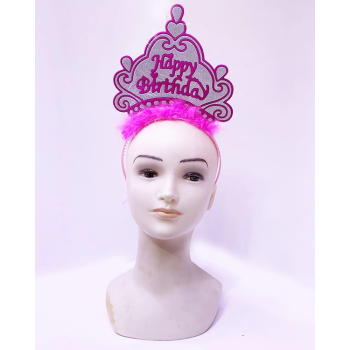 Happy Birthday Neon Pembe Renk Doğum Günü Tacı 24x15 Cm - Lisinya