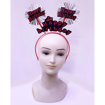 Happy Birthday Yazılı Püsküllü Neon Kırmızı Renk Doğum Günü Tacı 22x19 Cm - Lisinya