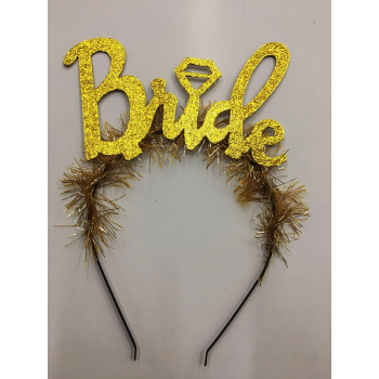 Altın Renk Bekarlığa Veda İtalik Yazı Alyanslı Bride Taç - Lisinya