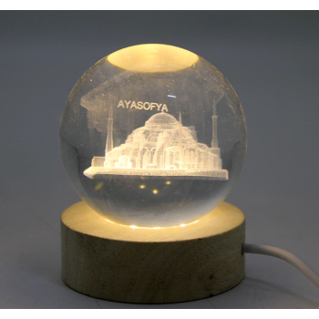3d Kristal Cam Küre Ahşap Soketli İstanbul Temalı Led Lamba Alk2573 - Lisinya