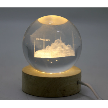 3d Kristal Cam Küre Ahşap Soketli İstanbul Temalı Led Lamba Aalk2574 - Lisinya
