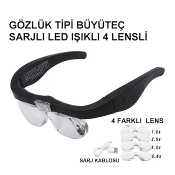 Şarjlı Gözlük Büyüteç 4 Farklı Lens 11537dc - Lisinya