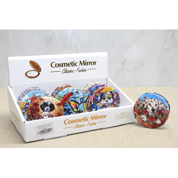 Sevimli Köpek Tasarımıyla Taş İşlemeli İnce El Aynası Yuvarlak Alk4577 - Lisinya