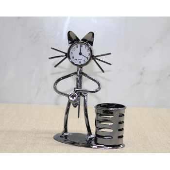 Metal Saksafon Çalan Kedi Müzisyen Saat Ve Kalemlik Alk4343 - Lisinya