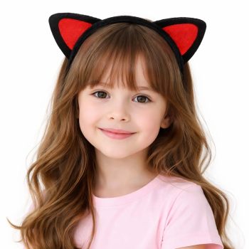 Peluş Kedi Kulak Taç Kırmızı Siyah – Çocuk Parti  Kostüm Tacı - Lisinya