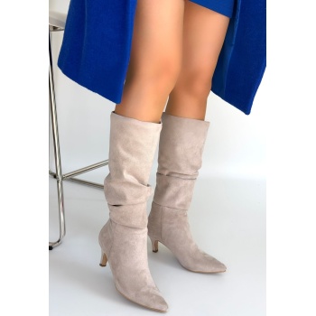 İwon Bej Süet Körüklü Çizme - Lisinya