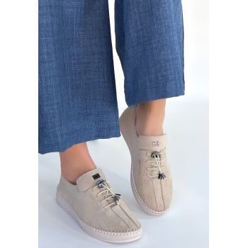 Warte Bej Süet Bağcıklı Spor Ayakkabı - Lisinya