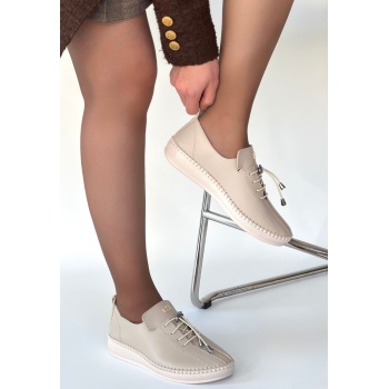 Warte Bej Deri Bağcıklı Spor Ayakkabı - Lisinya