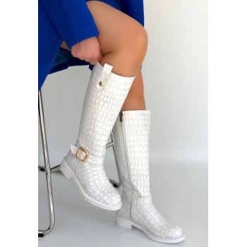 Metta Beyaz Cilt Desenli Çizme - Lisinya