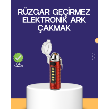 USB Şarjlı Rüzgar Geçirmez Elektrikli Çakmak El Fenerli - Lisinya