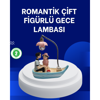 Romantik Sandal Üzerinde Çift Figürü LED Gece Lambası Masa Dekoru - Lisinya