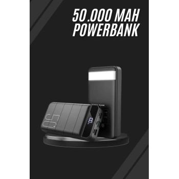 Taşınabilir Powerbank 50.000 mAh 4 Girişli Hızlı Şarj Led Göstergeli Fenerli Şarj - Lisinya