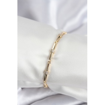 Pirinç VIP Seri Gold Renk Parçalı Model Zirkon Taşlı Kadın Bileklik - Lisinya