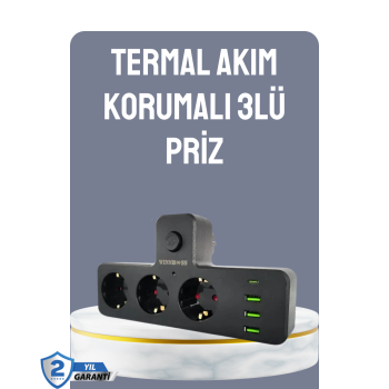 Anahtarlı Çoklu Priz 3 USB 1 Type-C Hızlı Şarj Destekli - Lisinya