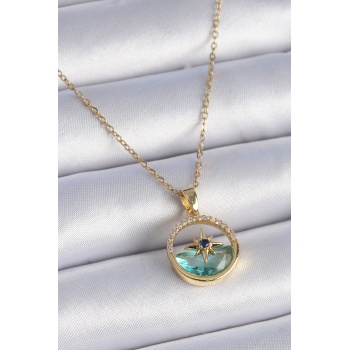 316L Çelik Zincir Gold Renk Zirkon Taşlı Deniz Görünüm Kutup Yıldız Model Kadın Kolye - Lisinya