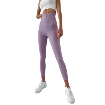 Kadın-Yüksek Bel Fitilli Tayt- Lila